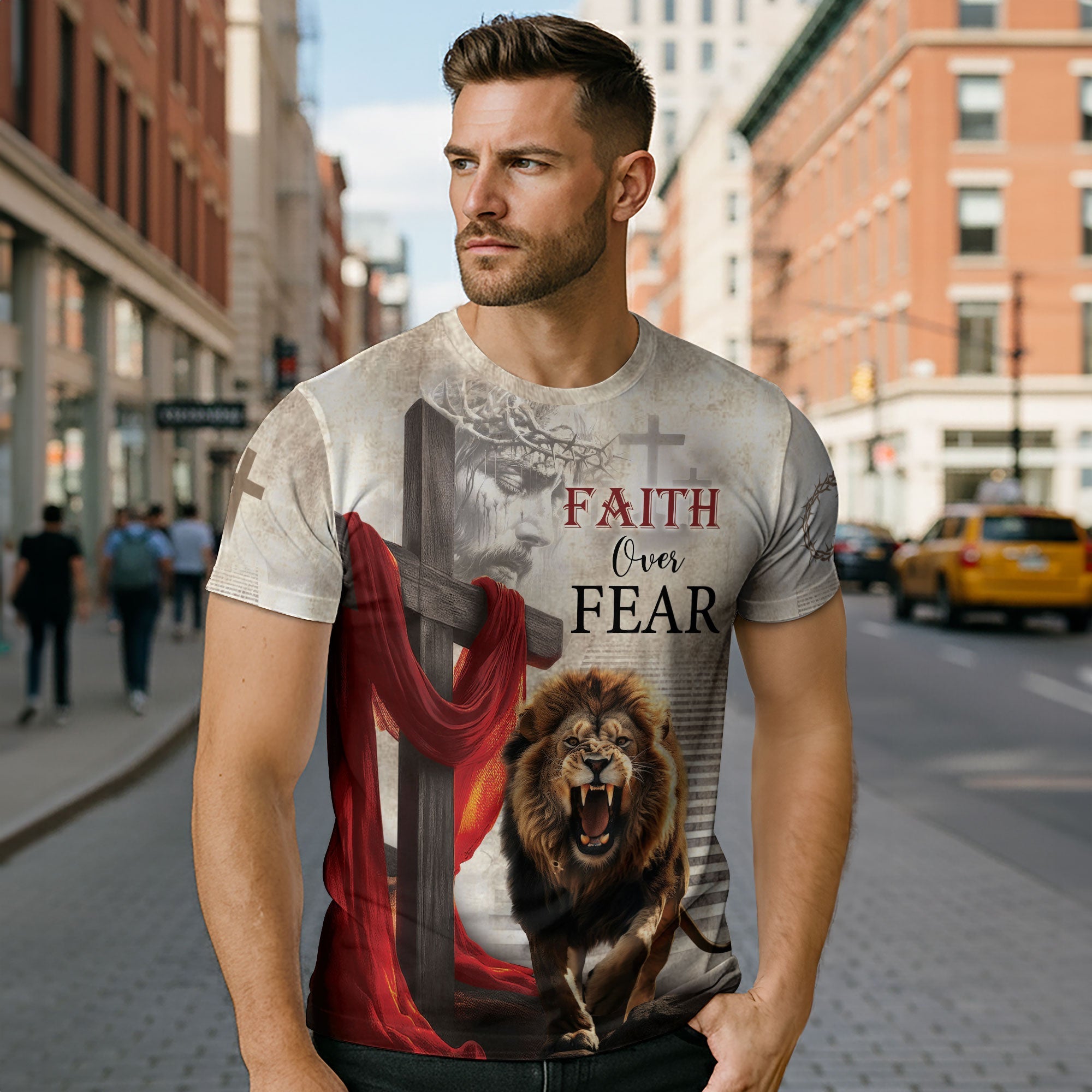 Faith Over Fear with White Heaven Steps T-Shirt