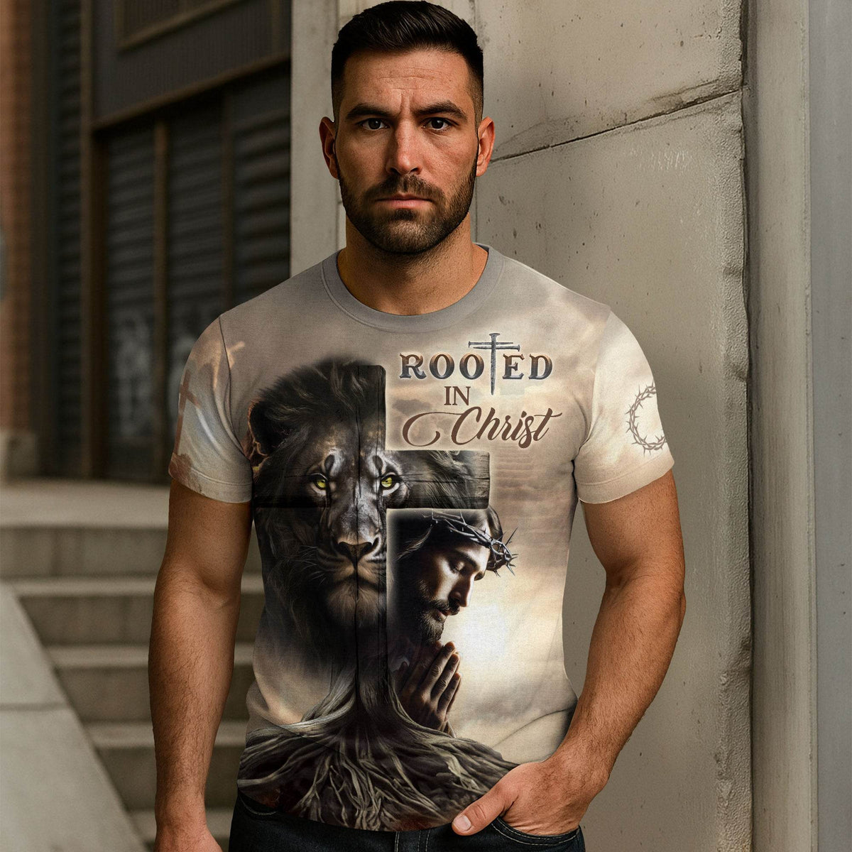 Rooted In Christ Lion And Savior In The Cross T-Shirt