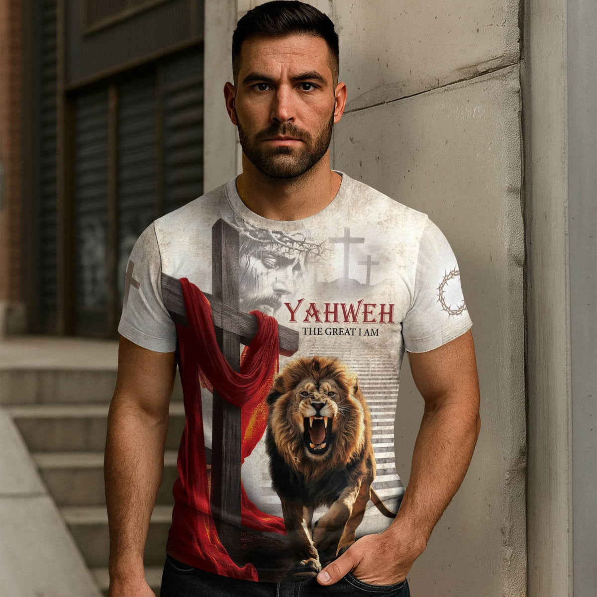 Yahweh The Great I Am & Crimson Cross Lion T-Shirt