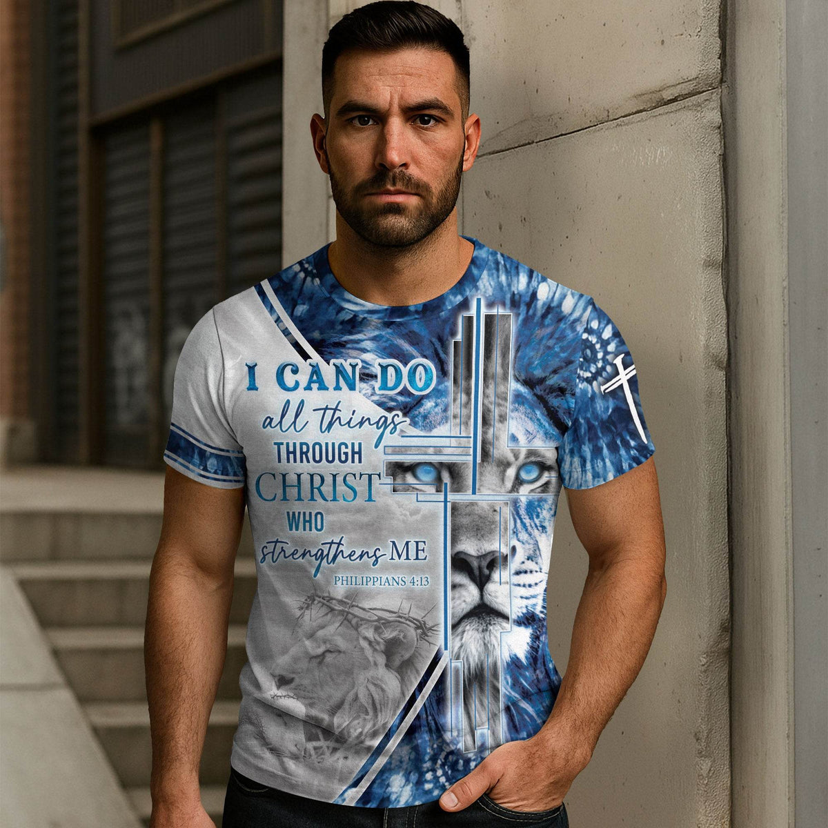 I Can Do All Things Through Christ Blue Lion T-Shirt