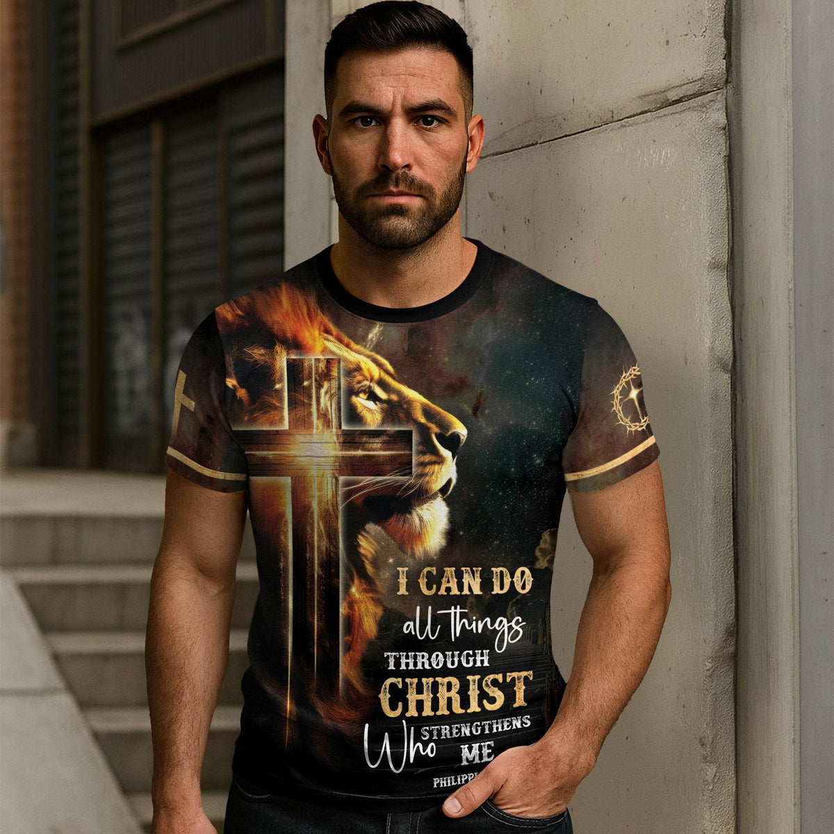 Lion of Judah with Fiery Cross “I Can Do All Things” T-Shirt