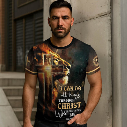 Lion of Judah with Fiery Cross “I Can Do All Things” T-Shirt