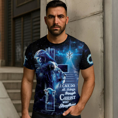 Christ Who Strengthens Me Cosmic Cross Christian Tshirt