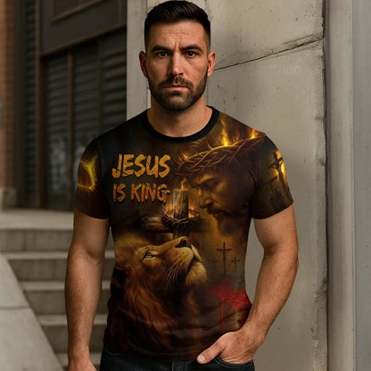 Jesus Is King Crown of Thorns & Lion of Judah Christian T-Shirt