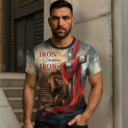 Iron Sharpens Iron Lion Cross Heaven Stairs T-Shirt