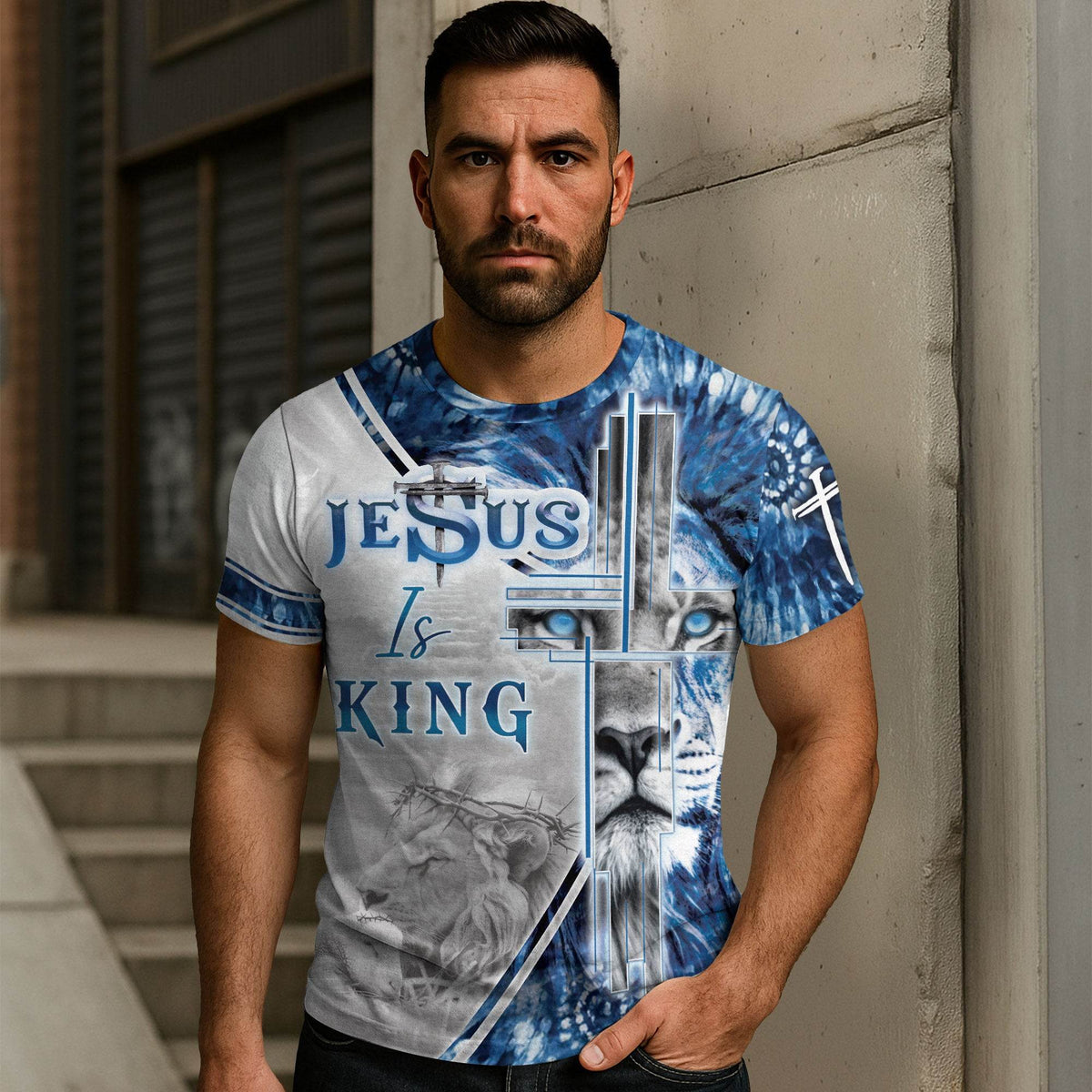 Blue Eyed Lion Of Judah "Jesus Is King" Religious T-Shirt