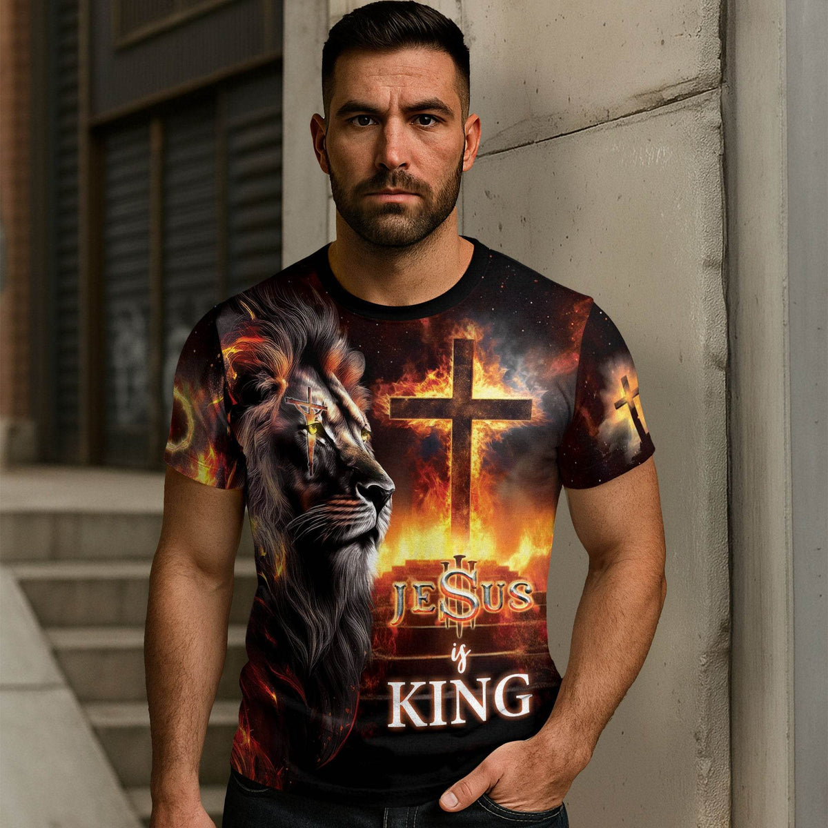 Jesus Is King Forged In Fire Lion And Cross T-Shirt