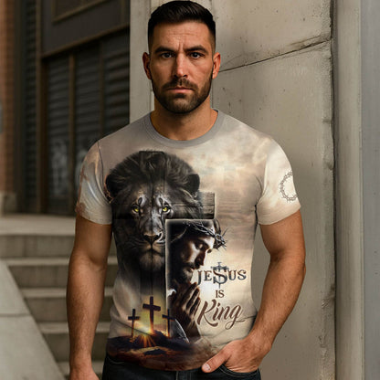 The Risen King Is Lord Of All Lion And Cross Religious T-Shirt