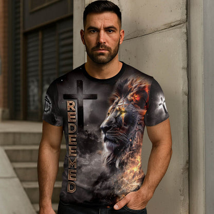 Redeemed By The Lion Of Judah Fiery Christian Shirt