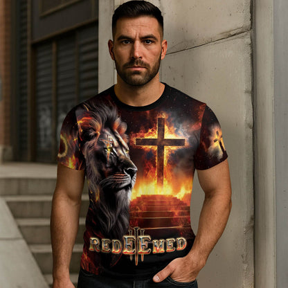 Redeemed By The Lion Of Judah Fiery Christian T-Shirt