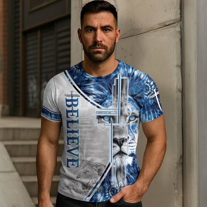 The Gaze Of Truth "Believe" Blue Eyed Lion Religious T-Shirt