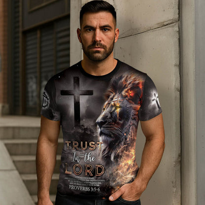 Trust In The Lord Proverbs 3:5-6 Fiery Lion Christian T-Shirt