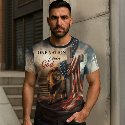 One Nation Under God Lion Cross Heaven Stairs T-Shirt