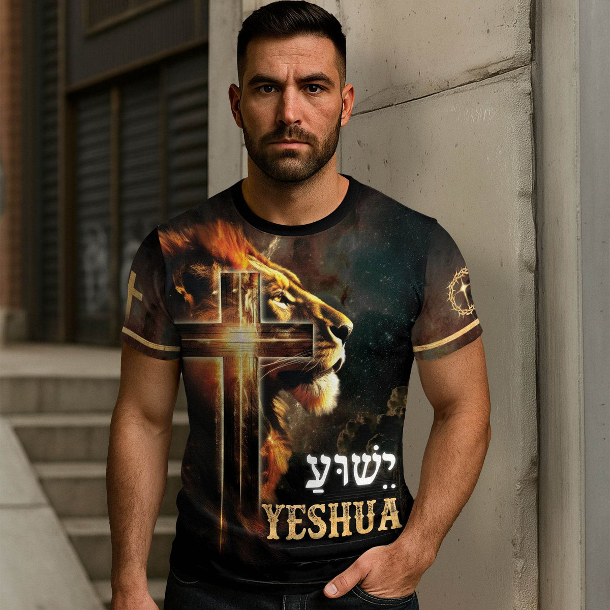 Yeshua Lion of Judah & Radiant Cross Christian T-Shirt