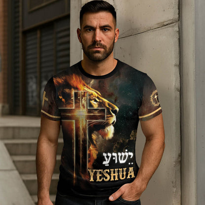 Yeshua Lion of Judah & Radiant Cross Christian T-Shirt