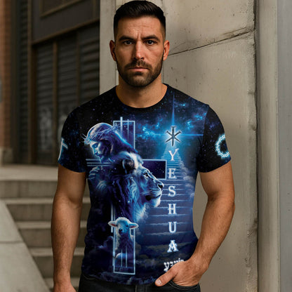 Yeshua Lion and Lamb Heavenly Cross Christian T-Shirt