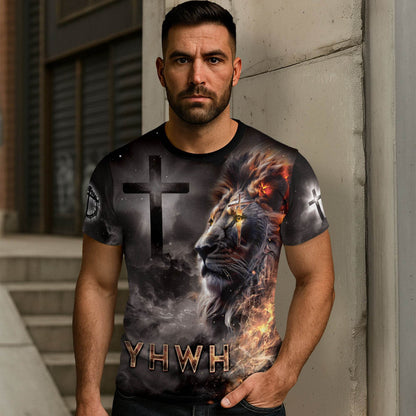 YHWH Lion of Judah & Fiery Cross Christian T-Shirt