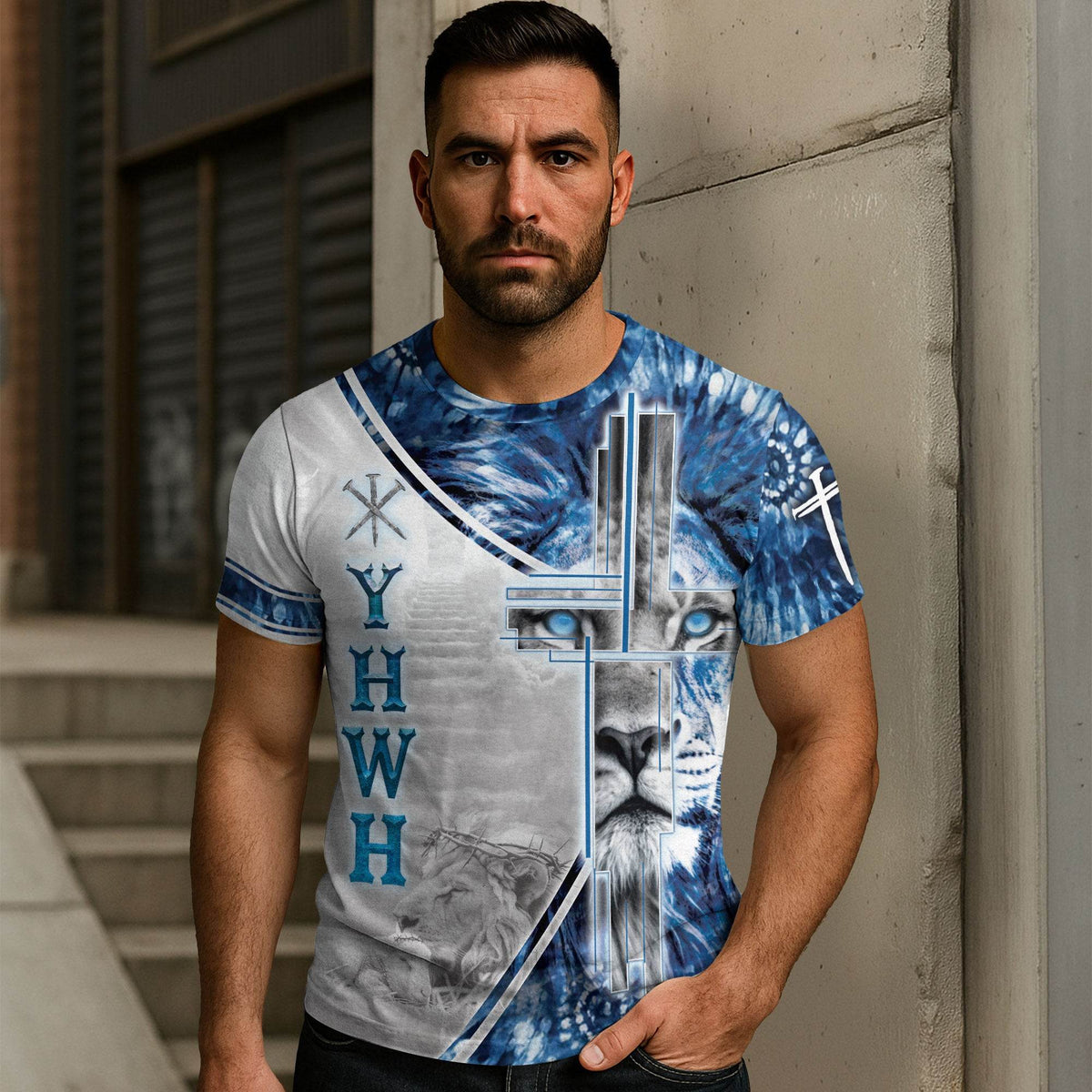 YHWH Jesus Lion & Lamb Heavenly Blue Christian T-Shirt