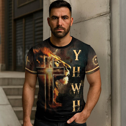 YHWH Lion of Judah Radiant Cross Christian T-Shirt