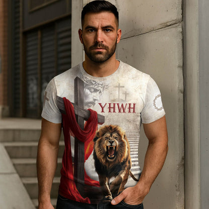 YHWH Jesus & Roaring Lion Cross Christian T-Shirt