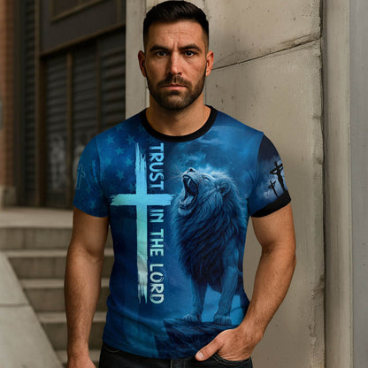 Trust In The Lord Blue Cross & Lion Design T-Shirt