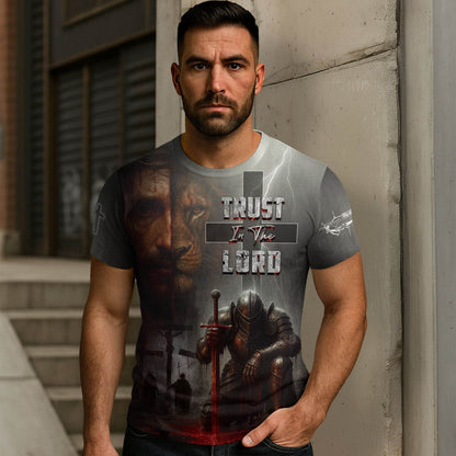 Trust In The Lord Knight & Lion Christian Cross T-Shirt