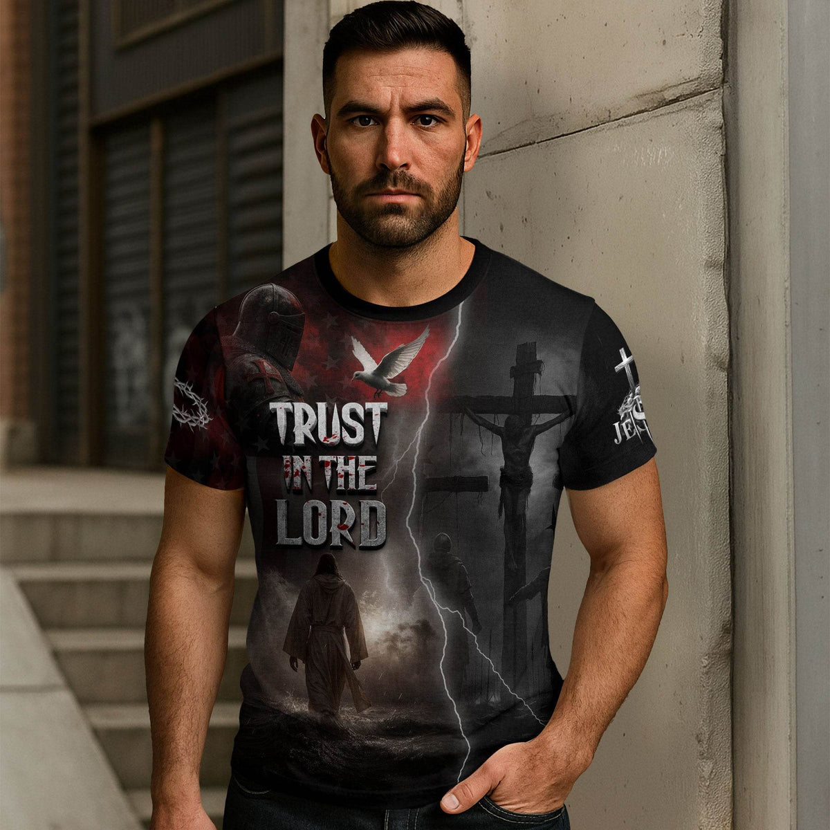 Trust In The Lord Knight Cross & Lion Christian T-Shirt