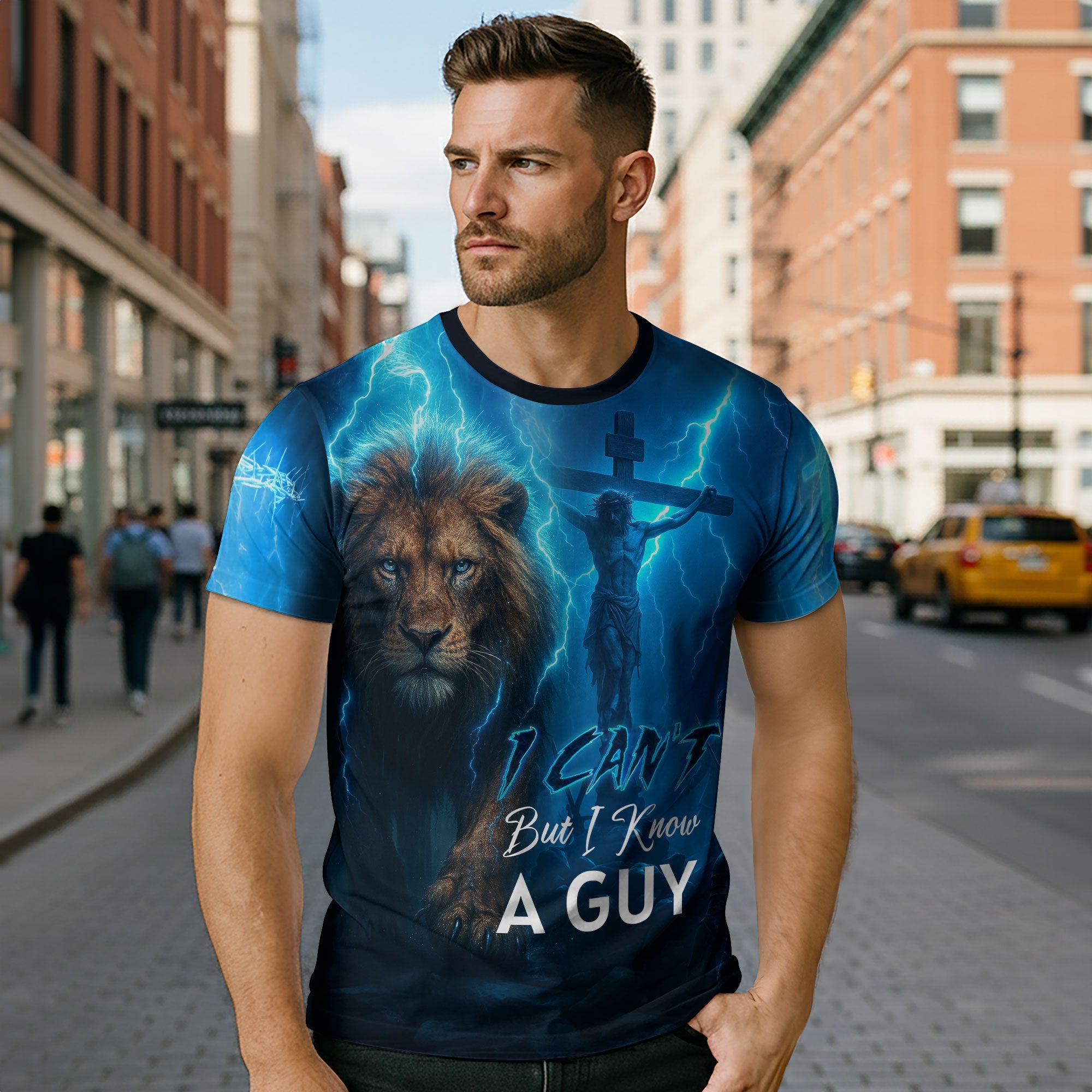 I Can’t But I Know A Guy Lightning Lion of Judah Christian Armor T-Shirt
