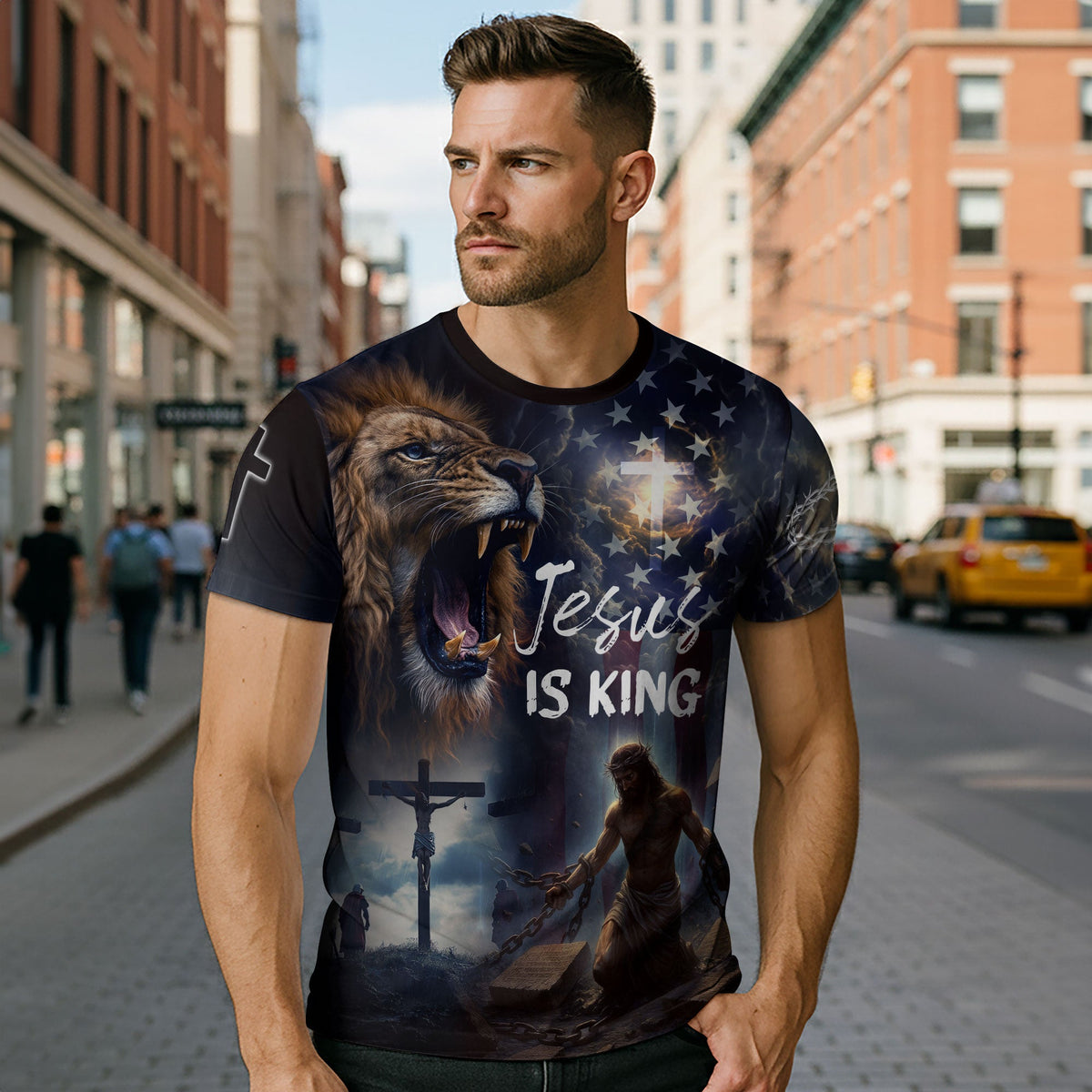 Jesus Is King Lion & Cross Christian T-Shirt