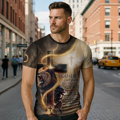 I Can Do All Things Through Christ Lion Cross Lightning T-Shirt