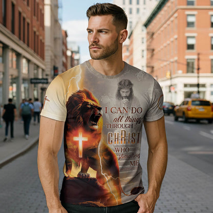 I Can Do All Things Through Christ Lightning Cross & Lion T-Shirt