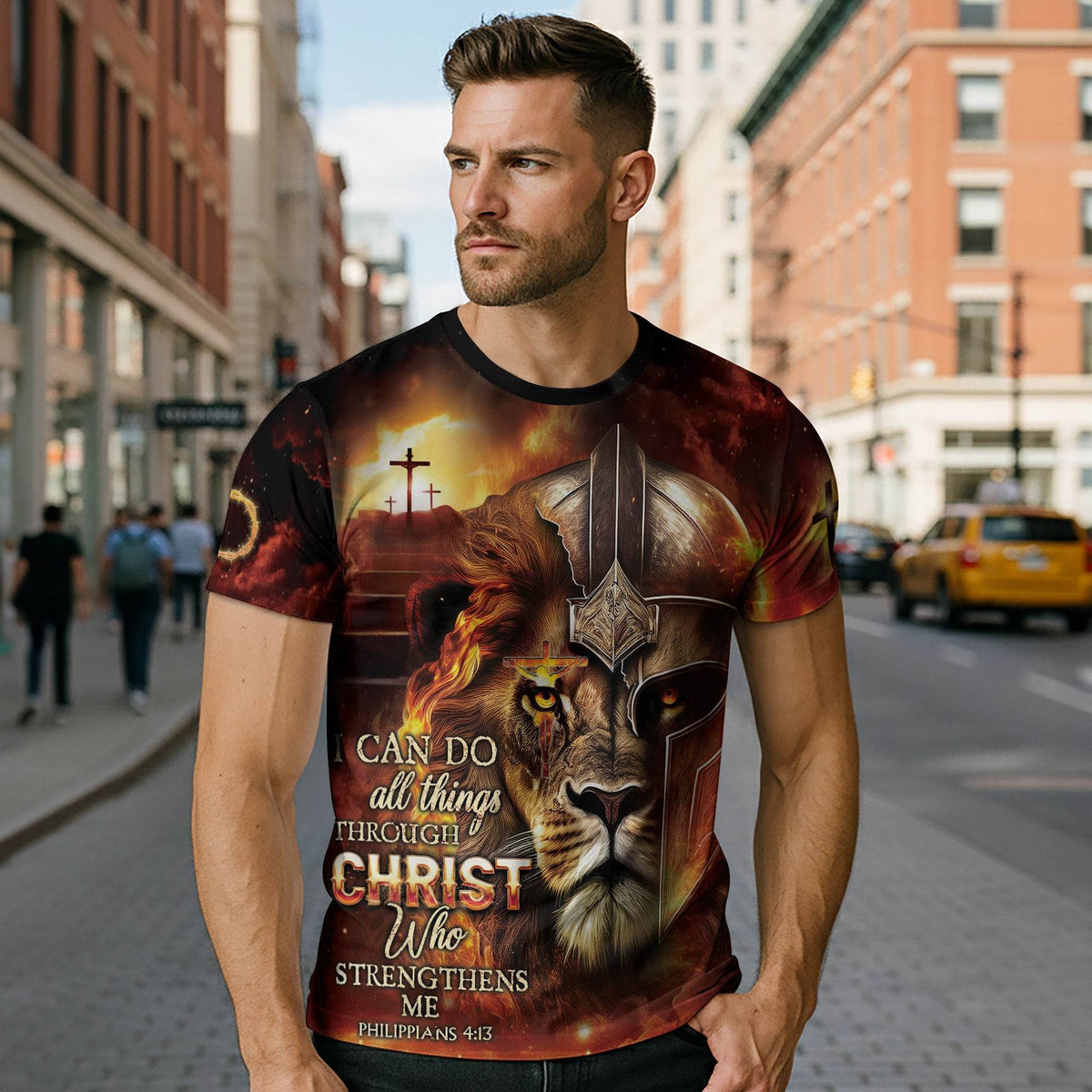 I Can Do All Things Through Christ Lion Warrior Cross T-Shirt