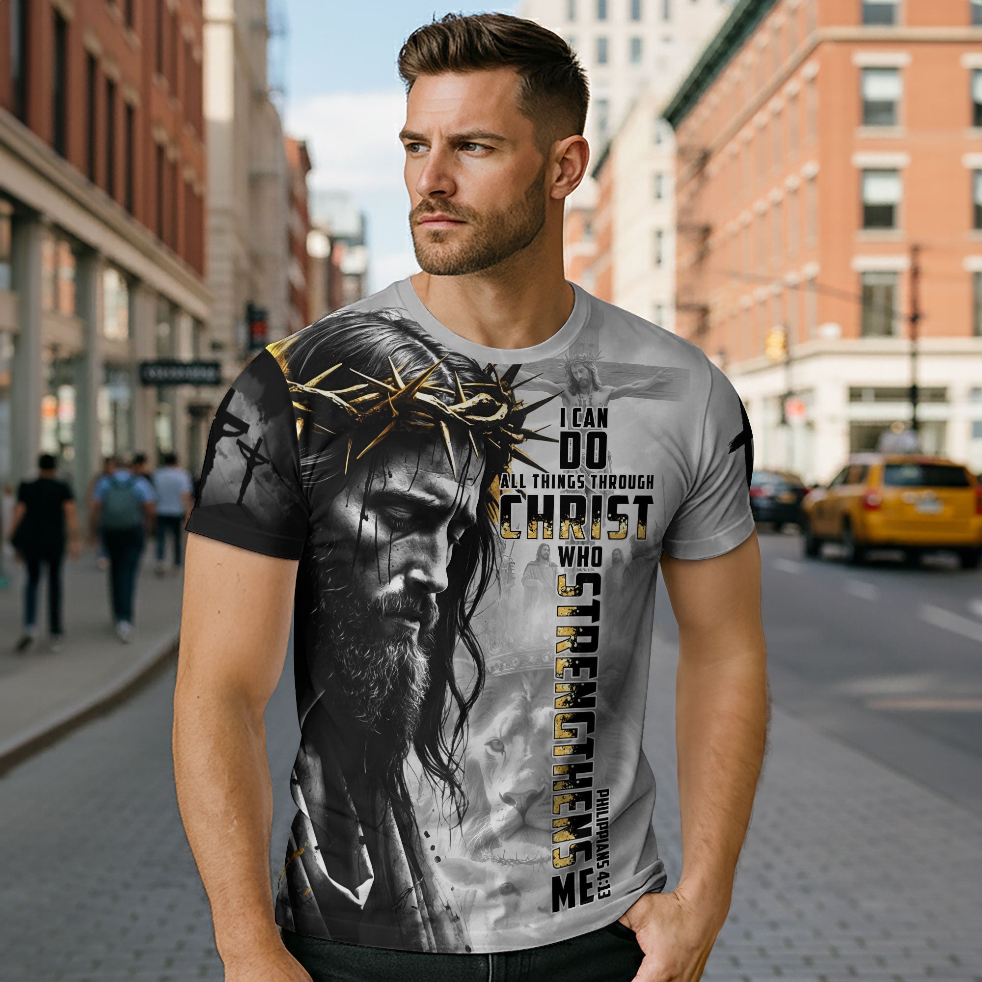 I Can Do All Things Through Christ Crown of Thorns Lion Christian T-Shirt
