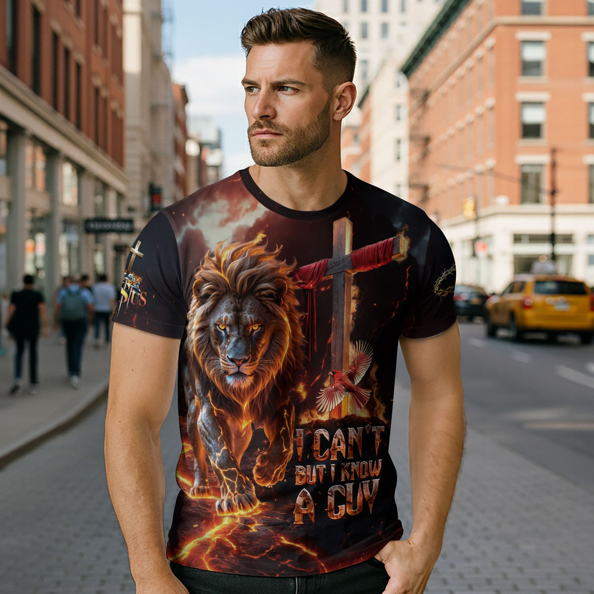 I Can’t But I Know A Guy Jesus Cross Lion Of Judah Fire Christian Faith T-Shirt