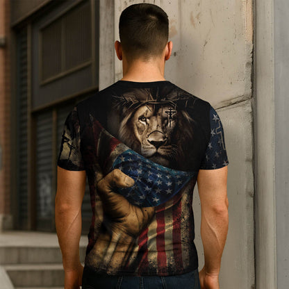 One Nation Under God | Lion of Judah & Cross Shield Christian Tee