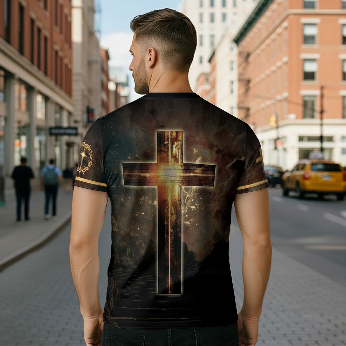 Faith Over Fear with Fiery Lion & Glowing Cross – Christian T-Shirt