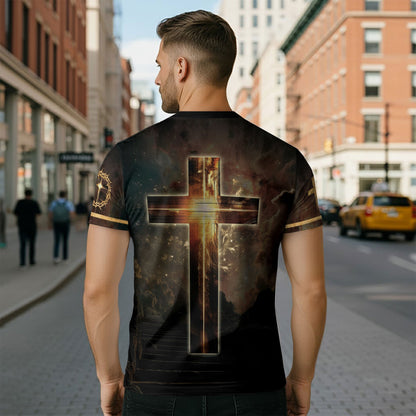 Faith Over Fear with Fiery Lion & Glowing Cross – Christian T-Shirt