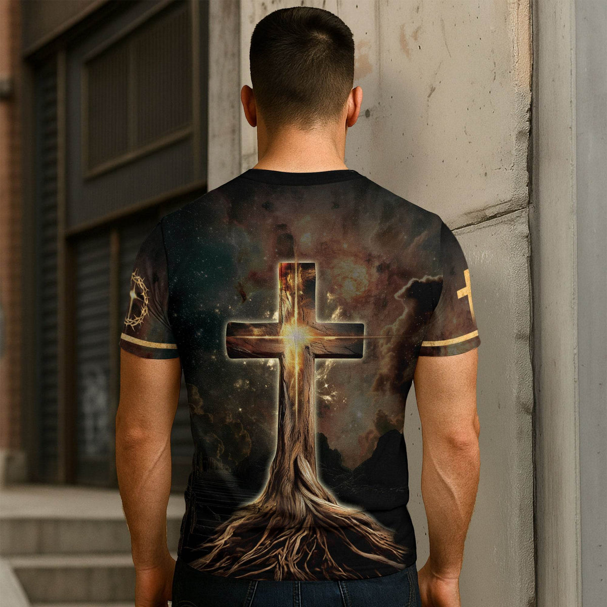 Rooted In The Light Of Christ Lion And Glowing Cross T-Shirt