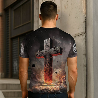 Iron Sharpens Iron Fiery Lion Cross Christian T-Shirt