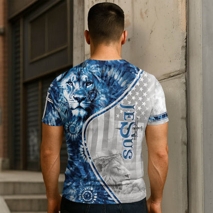One Nation Under God Blue Lion Cross Christian T-Shirt