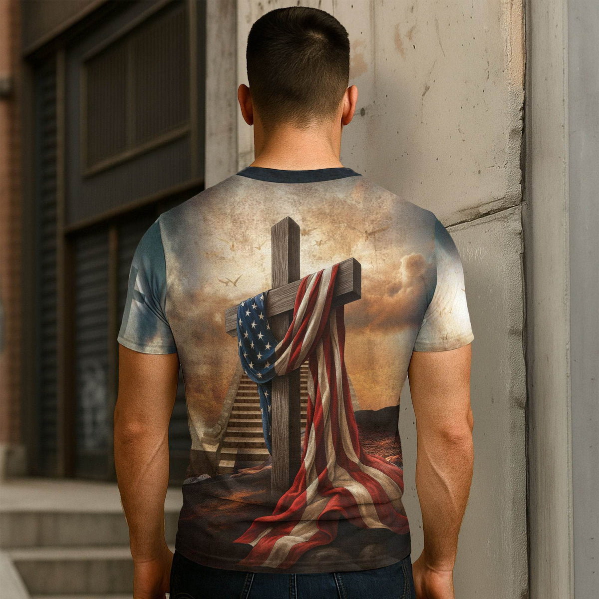 One Nation Under God Lion Cross Heaven Stairs T-Shirt