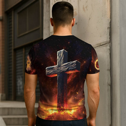 Yeshua Lion of Judah Fiery Cross Christian T-Shirt