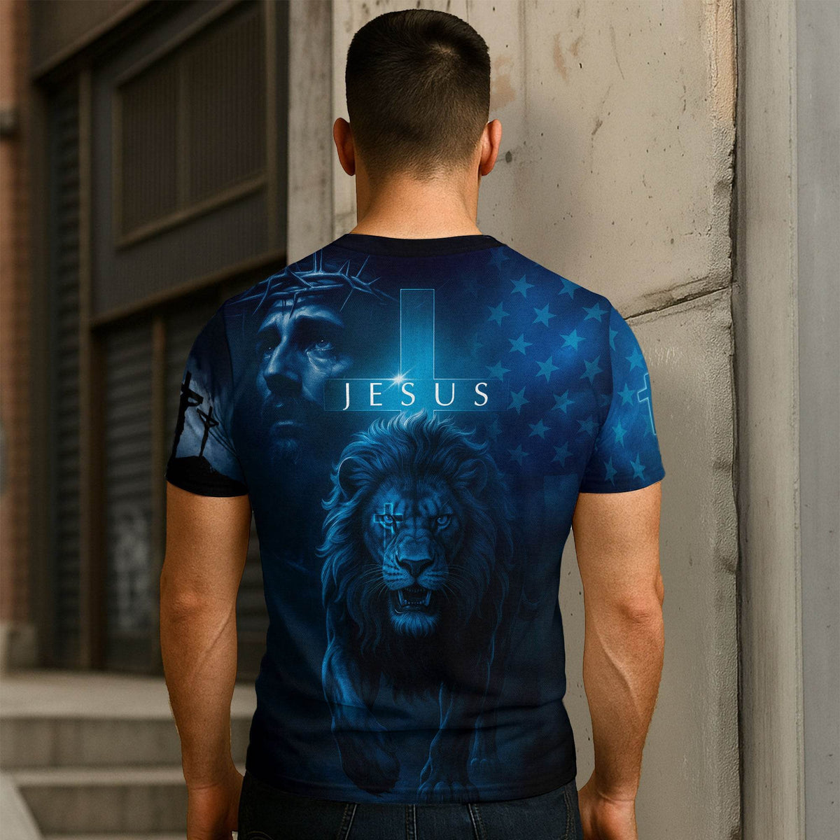 Trust In The Lord Blue Cross & Lion Design T-Shirt
