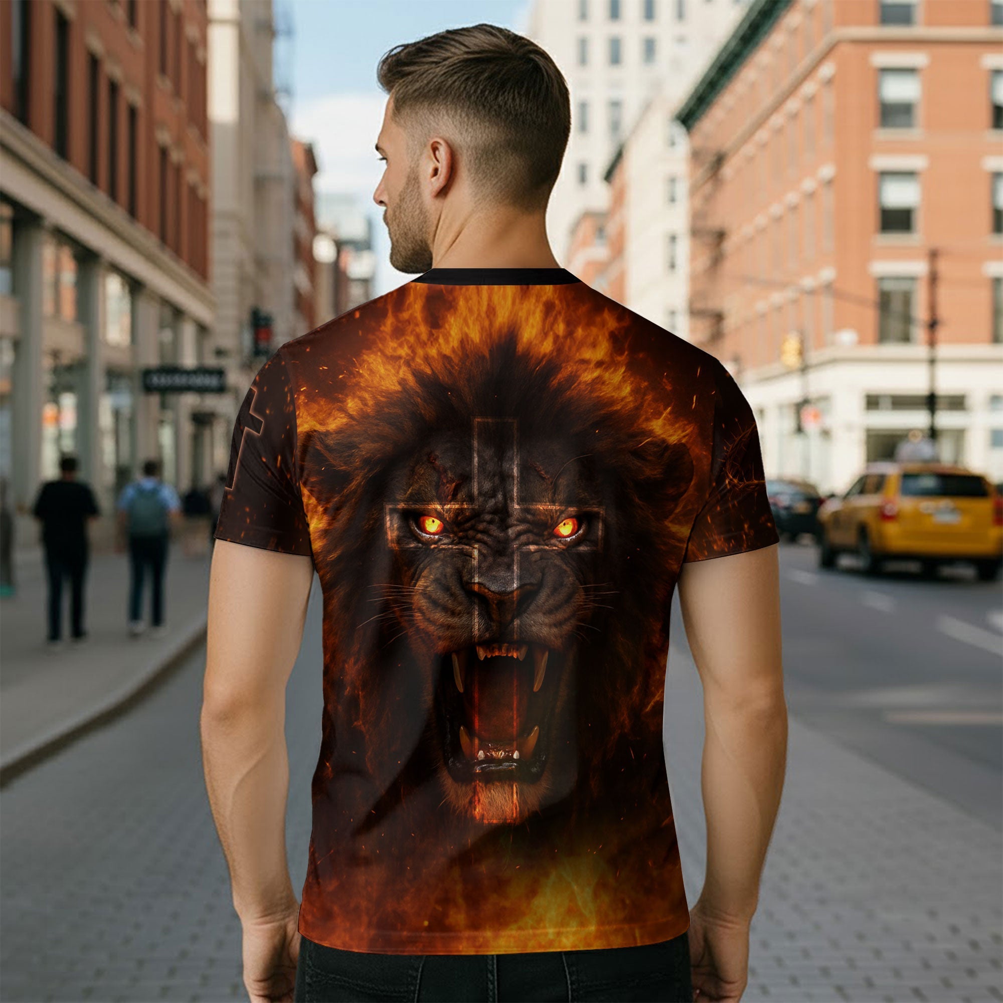 Jesus Is King Cross and Lion Fire Art T-Shirt