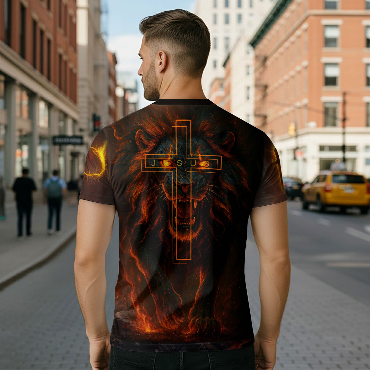 Jesus Is King With Fiery Lion And Cross T-Shirt
