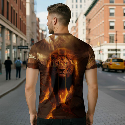 Faith Over Fear Lion & Cross in Flames Christian T-Shirt
