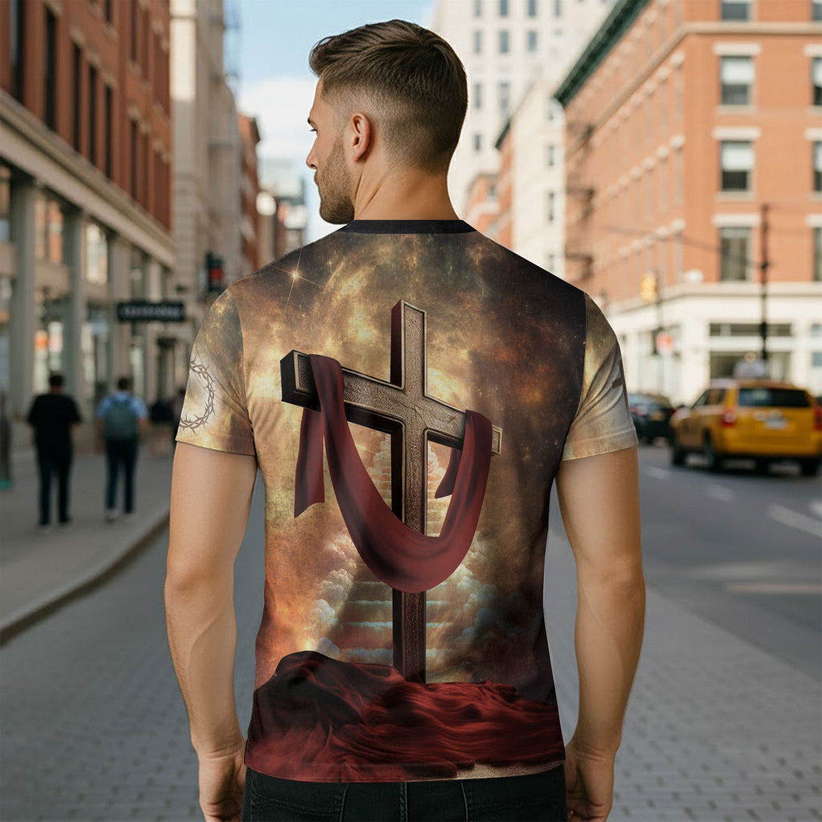 Faith Over Fear Lion and Cross Red Drape Christian T-Shirt
