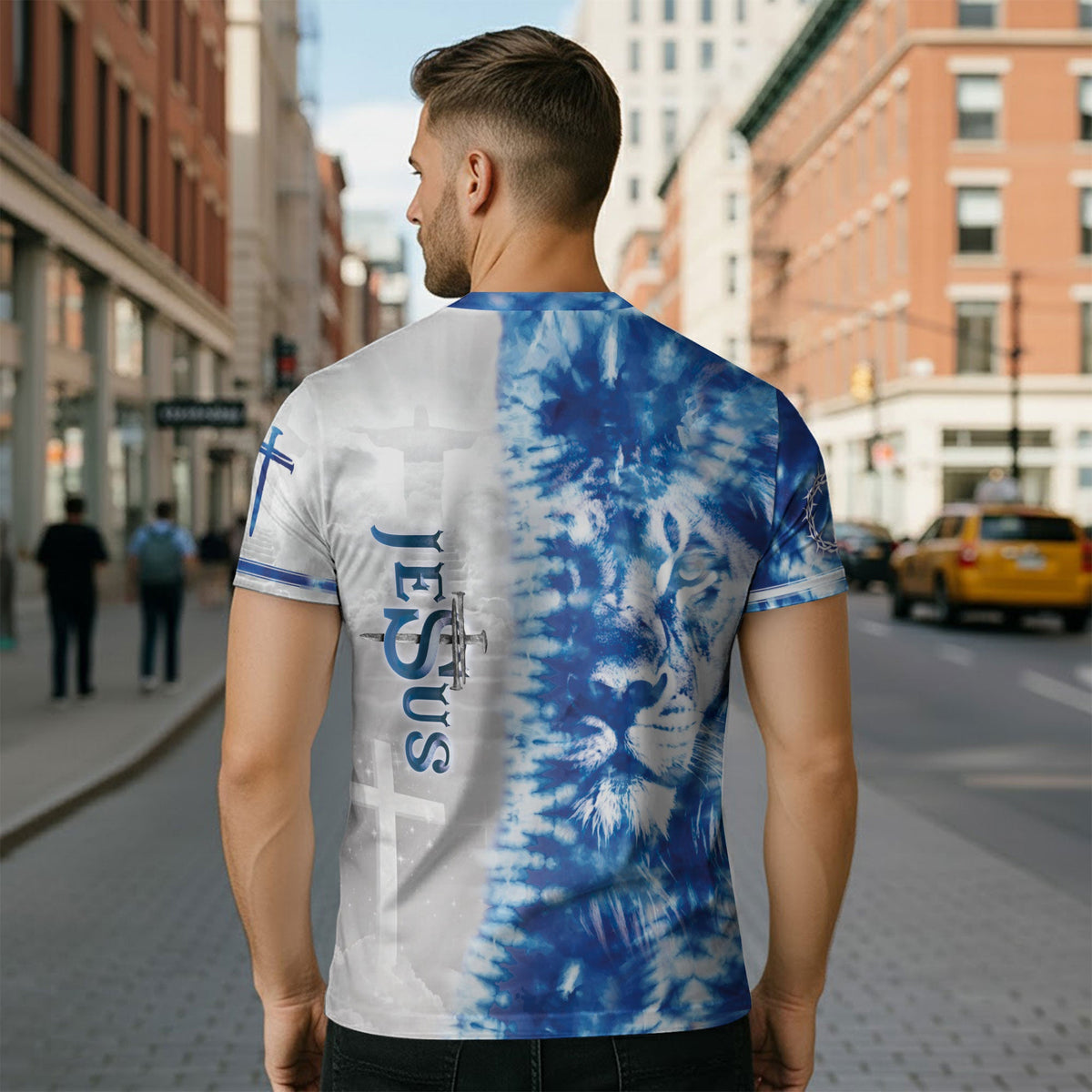 Faith Over Fear Blue Lion Cross Christian T-Shirt