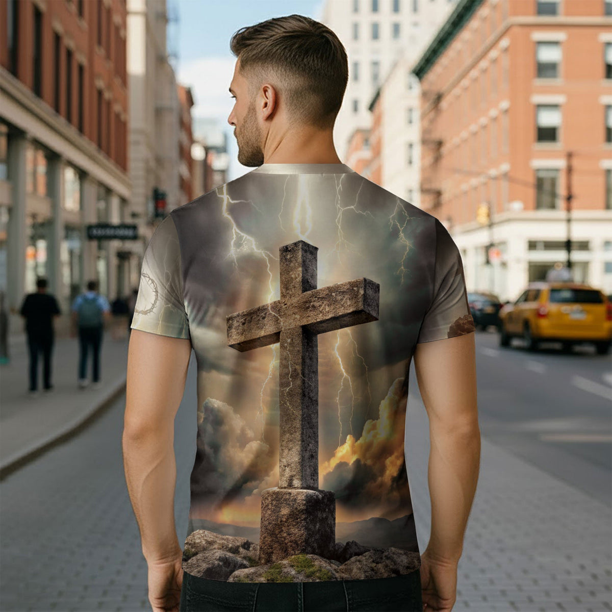 Faith Over Fear Lion & Cross Lightning Christian T-Shirt