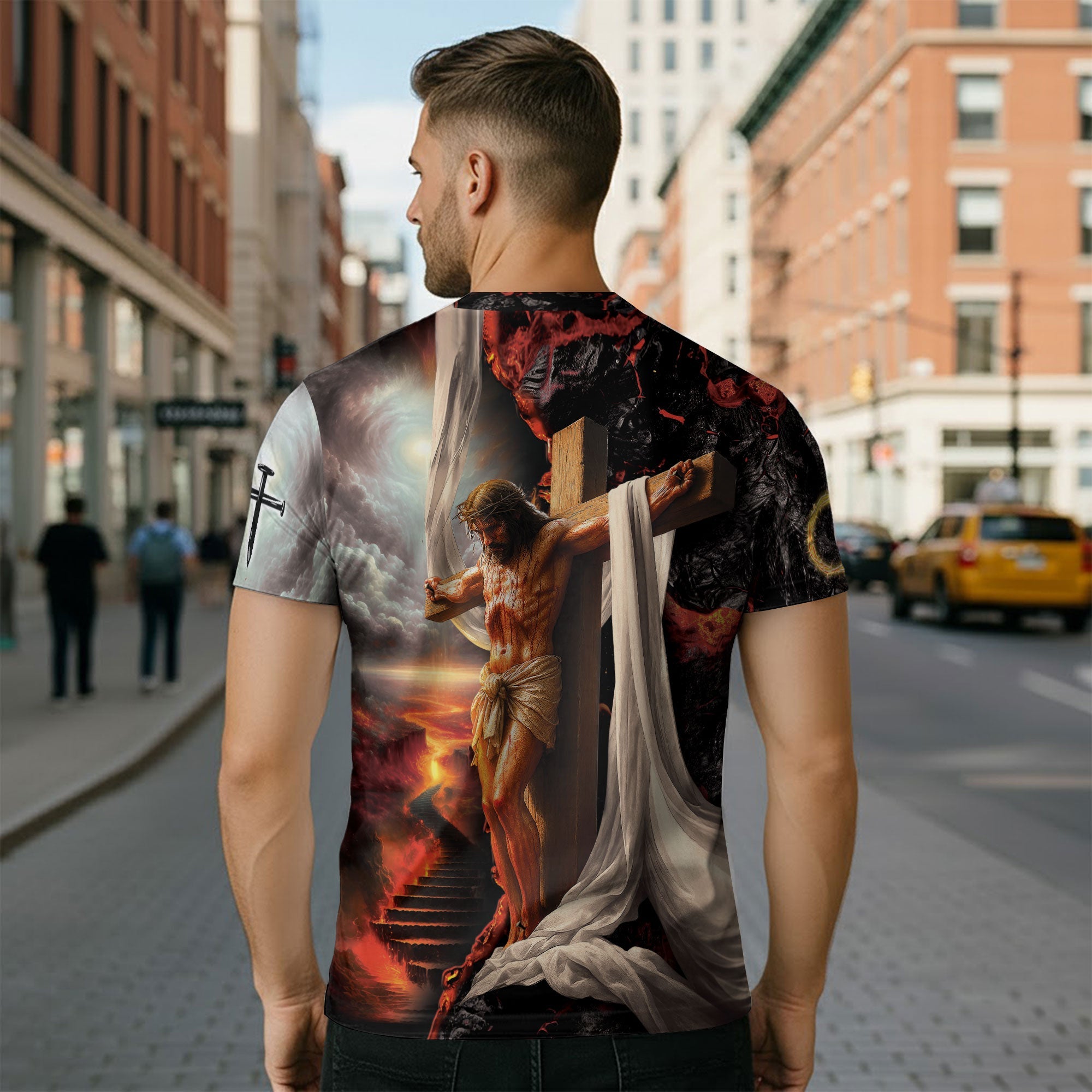 Lion & Fiery Cross Christian T-Shirt – Faith Over Fear Design